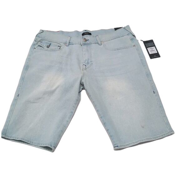 True Religion Rocco Denim Shorts Mens Size 34 Flap Light Wash Jean Jorts NEW NWT - Picture 2 of 16